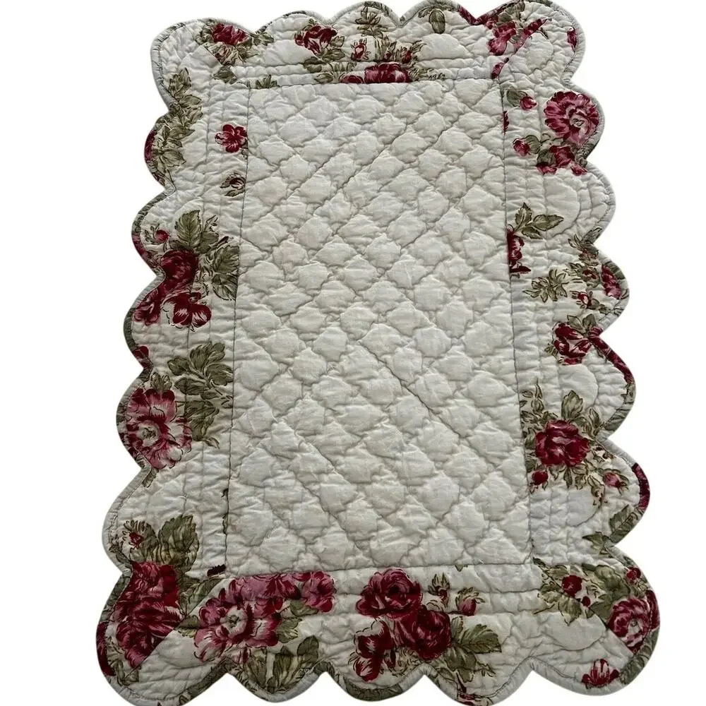 Boutis Piqué Placemats Set of 3 Autumn Rose Floral Quilted French 20x14